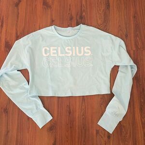 Celsius light, blue, oversized, cropped T-shirt, long sleeve top size S Seafoam
